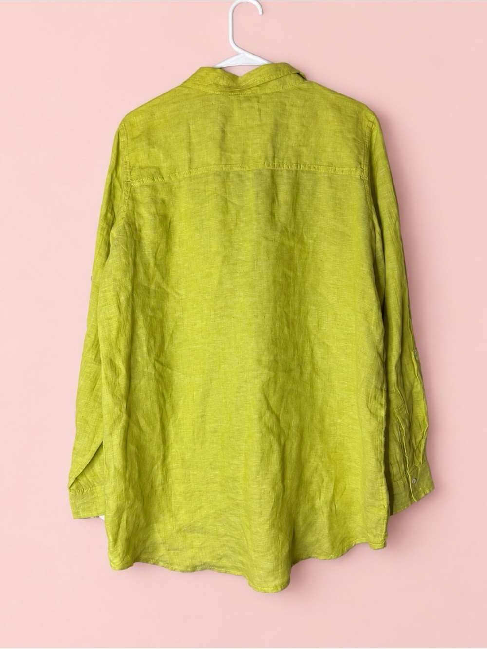 Vintage Sigrid Olsen Chartreuse 100% Linen Button-Up Shirt Large - Picture 3 of 7